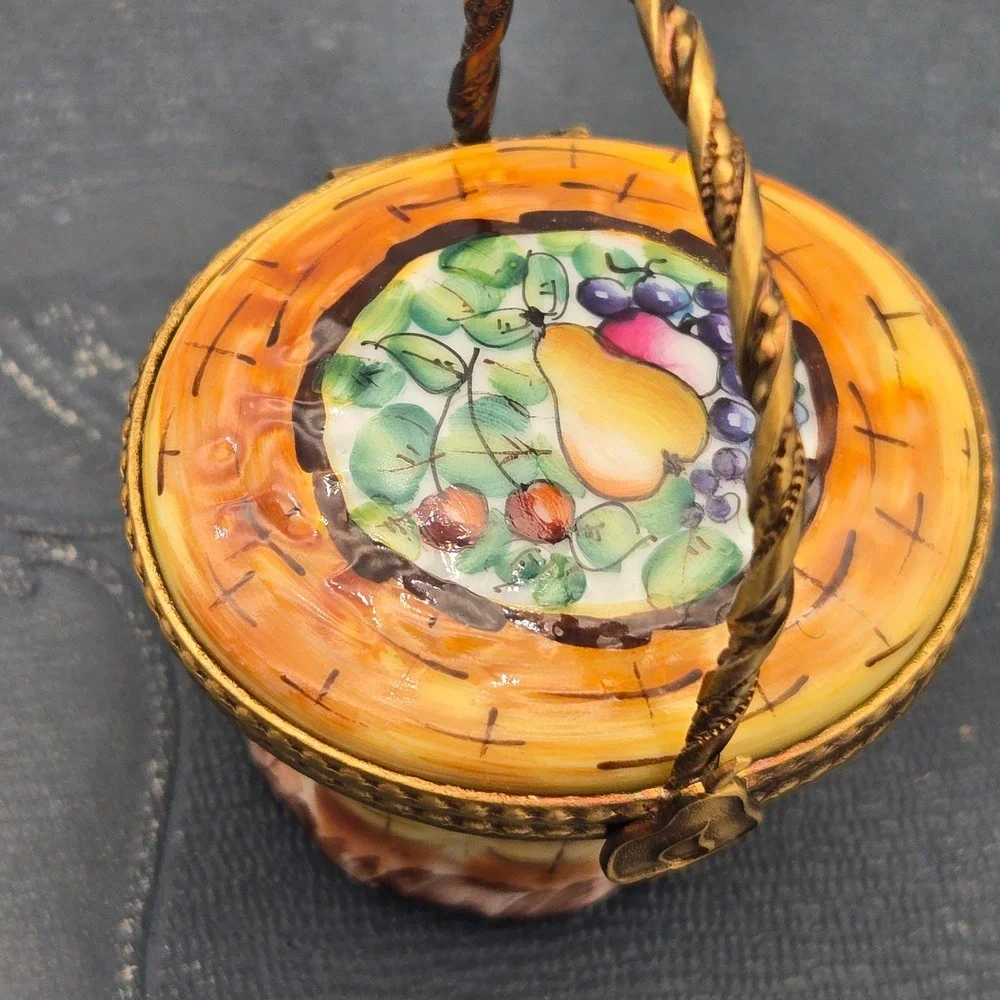 Vintage Limoges Trinket Box Fruit Basket Hand Painted Pear Grapes France